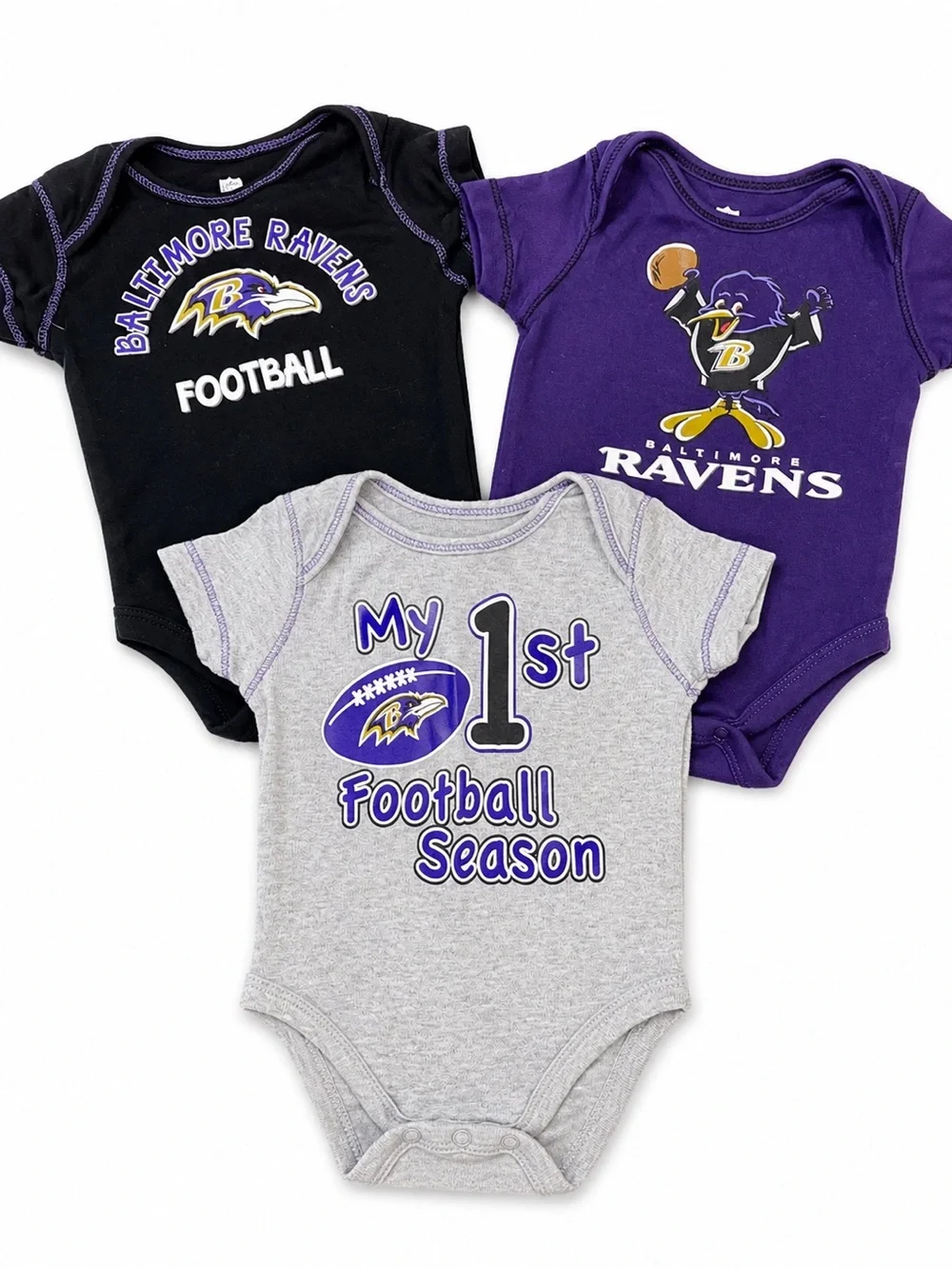 NFL Baltimore Ravens Infant Bodysuit 3-Pack - Black, Purple, Gray